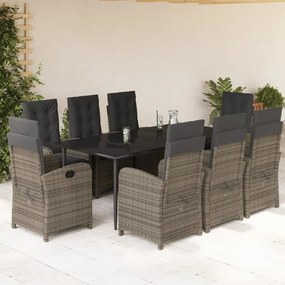 vidaXL Set mobilier grădină cu perne, 9 piese, gri, poliratan