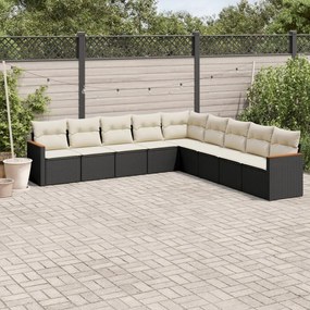 3226056 vidaXL Set mobilier de grădină cu perne, 9 piese, negru, poliratan