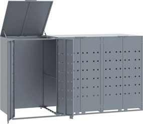vidaXL Depozitare coș gunoi cu roți 3 coșuri gri 207x79x117 cm oțel