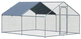 PawHut Coteț Găini Metal Galvanizat Copertină UV Spațiu Amprent 300x400x195cm Argintiu | Aosom Romania
