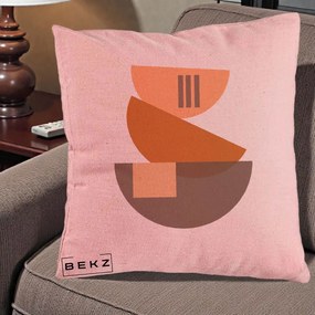 Perna Decorativa Geometric Bauhaus Boluri Portocaliu, 40x40 cm, Roz, Husa Detasabila, Perna Inclusa, BEKZ®