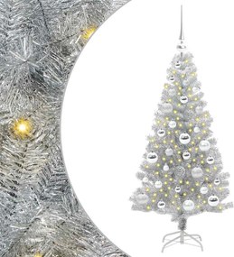 vidaXL Brad de Crăciun cu 150 LED cu suport Argintiu 120 cm PET