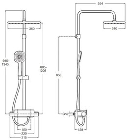 Coloana dus cu baterie si termostat Roca Deck, cap dus 36x24 cm