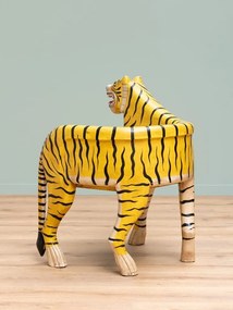 Fotoliu sculptural din lemn de mango în formă de tigru, orientare dreapta, „Tiger”