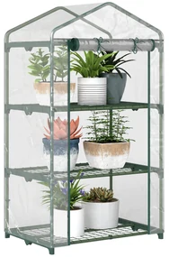 Outsunny Mini-Seră Portabilă cu Înveliș Plastic și Cadru Metalic, 3 Rafturi, Ușă cu Fermoar, 69x49x125 cm, Transparent | Aosom Romania