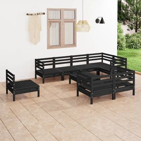 Set mobilier de gradina, 9 piese, negru, lemn masiv de pin Negru, 1