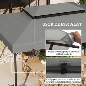Outsunny Acoperiș de Rezervă pentru Pavilion 4x3 m cu 2 Niveluri pentru Grădină, Copertină Rezistentă la Apă din Poliester 170g/㎡ cu 8 Găuri de Drenaj, Gri Deschis | Aosom Romania