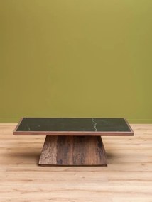 Măsuță de cafea din lemn reciclat maro antichizat, cu blat din marmură neagră, finisaj mat, 127×66×43 cm, „Canyon"
