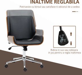 Vinsetto Scaun de birou Vintage, căptușit, din piele ecologică, lemn și oțel, 53x60x86-96 cm, negru și maro închis | Aosom Romania