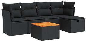 3325751 vidaXL Set mobilier de grădină cu perne, 6 piese, negru, poliratan