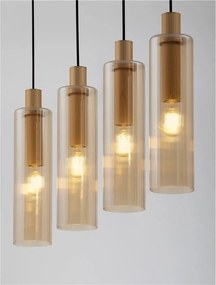 Lustra cu 4 pendule metal auriu, sticla chihlimbar ZOELLA