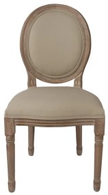 Scaun dining shabby chic, cu spătar oval, bej, stofa, lemn masiv, 48x46x96 cm