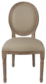 Scaun dining shabby chic, cu spătar oval, bej, stofa, lemn masiv, 48x46x96 cm