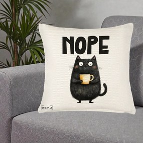 Perna Decorativa NOPE Pisica Neagra Cafea, 40x40 cm, Crem Reliefat, Husa Detasabila, Perna Inclusa, BEKZ®