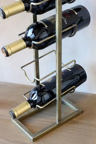 Suport pentru sticle de vin vintage, alamă antichizată, 6 brațe, 24×13×82 cm, „Vigneron"