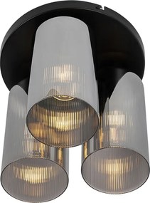 Plafoniera Art Deco neagră cu sticlă fumurie cu 3 lumini - Laura