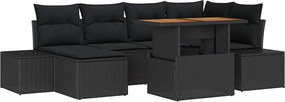 vidaXL Set de canapele pentru grădină 7 pcs Negru Rattan poli