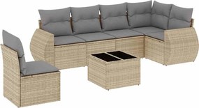 vidaXL Set canapele de grădină, 7 piese, cu perne, bej, poliratan