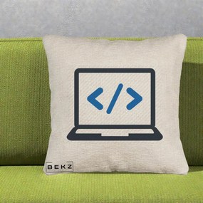 Perna Personalizata Laptop Cod HTML, 40x40 cm, Bej Canapea, Husa Detasabila, Perna Inclusa, BEKZ®