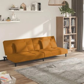 337448 vidaXL Canapea extensibilă cu 2 locuri, 2 perne, maro, catifea