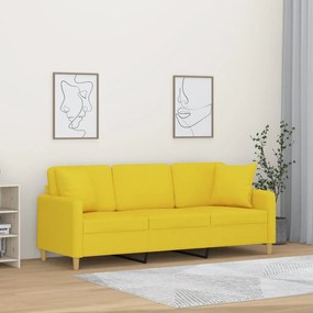 3200922 vidaXL Canapea cu 3 locuri cu pernuțe, galben deschis, 180 cm, textil