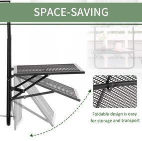 Outsunny Masă Pliabilă pentru Balustradă sau Balcon, din Metal, Reglabilă în Înălțime, 60x60x57-72cm, Negru | Aosom Romania