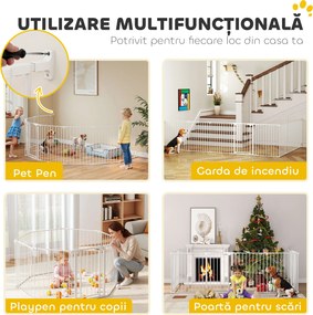 PawHut Gard pentru Câini cu 8 Panouri Modulabile cu Închidere Automată, din Oțel și ABS, 61x3x75 cm, Alb | Aosom Romania