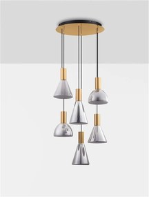 Lustra moderna cu 5 pendule LED, Metal, Sticla, Fumuriu, Voi