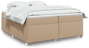 3285228 vidaXL Pat continental cu saltea, cappuccino, 200x200 cm, piele eco