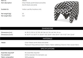 Fotoliu elegant design LUX Toledo, Zenith alb/ negru