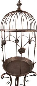 Colivie decorativă din metal, finisaj maro antichizat, cu motive florale și păsărele, Ø 39x127 cm