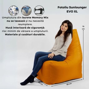 Fotoliu puf, Sunlounger EVO XL, umplutura de burete Memory Mix, material impermeabil, Alb