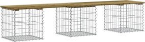 vidaXL Bancă grădină, design gabion, 203x44x42 cm, lemn pin impregnat