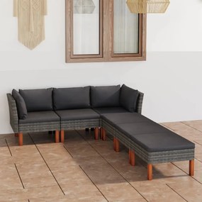 3059728 vidaXL Set mobilier de grădină cu perne, 6 piese, gri, poliratan