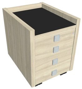 Comodă mobilă Verno 47 x 60 cm cu sticlă, 4 sertare, salcâm / negru