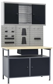 vidaXL Banc de lucru cu trei panouri de perete și un dulap