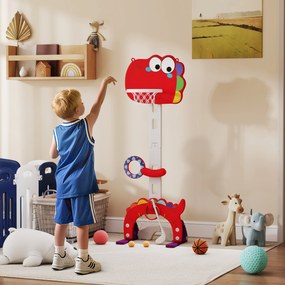 AIYAPLAY Cerc de Baschet pentru Copii, Înălțime Reglabilă, Set de Baschet 5 în 1 cu Fotbal, Golf, Lasou, 46x51x134-152 cm, Roșu | Aosom Romania