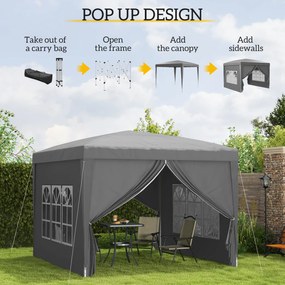 Outsunny Foișor de Grădină Impermeabil, cu Panouri Laterale Pliabile din Oțel și Acoperiș, 2,95x2,95x2,58 m, Gri | Aosom Romania