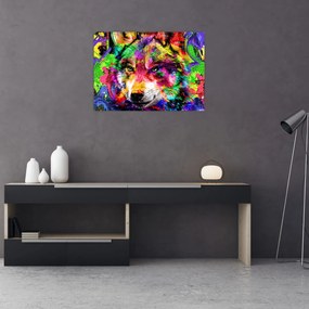 Tablou pe sticlă - Lupul cu graffiti (70x50 cm)
