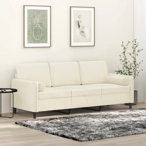 vidaXL Canapea cu 3 locuri cu pernuțe, crem, 180 cm, catifea