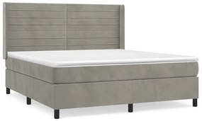 Pat box spring cu saltea, gri deschis, 160x200 cm, catifea Gri deschis, 160 x 200 cm, Benzi orizontale