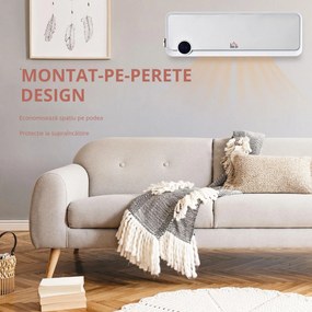 HOMCOM Aerotermă de Perete cu 3 Moduri, Timer 12h și Oscilație 30°, 56x18,5x11,7 cm, Argintiu | Aosom Romania