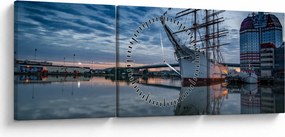 Tablou cu barcă cu pânze (cu ceas) (90x30 cm)