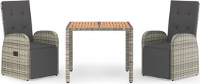 vidaXL Set mobilier de grădină cu perne, 3 piese, gri, poliratan