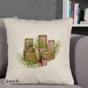 Perna Decorativa Lumanari cu Cadouri Naturale, 40x40 cm, Bej Canapea, Husa Detasabila, Perna Inclusa, BEKZ®