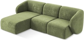 Colțar verde cu tapițerie din chenille (cu colț pe partea stângă/cu șezlong) Lani – Makamii