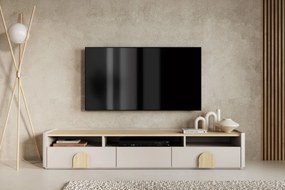 Comodă TV Amilio 200 cm cu sertare - cashmere / stejar uleiat / mânere stejar deschis