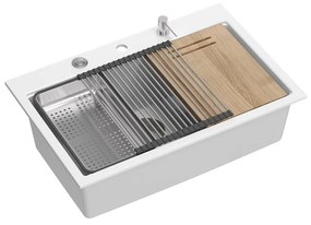 Statie de lucru incastrata cu dozator sapun Quadron Unique Marc alb - inox 76x50 cm
