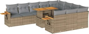 vidaXL Set canapele grădină perne 11 piese bej, poliratan/lemn acacia