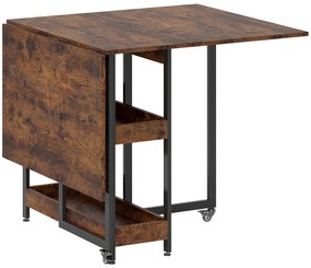HOMCOM Masă de Dining Extensibilă în stil industrial, pentru până la 4 persoane, rafturi deschise, flexibilă, Metal, Placă de melamină, Maroniu | Aosom Romania